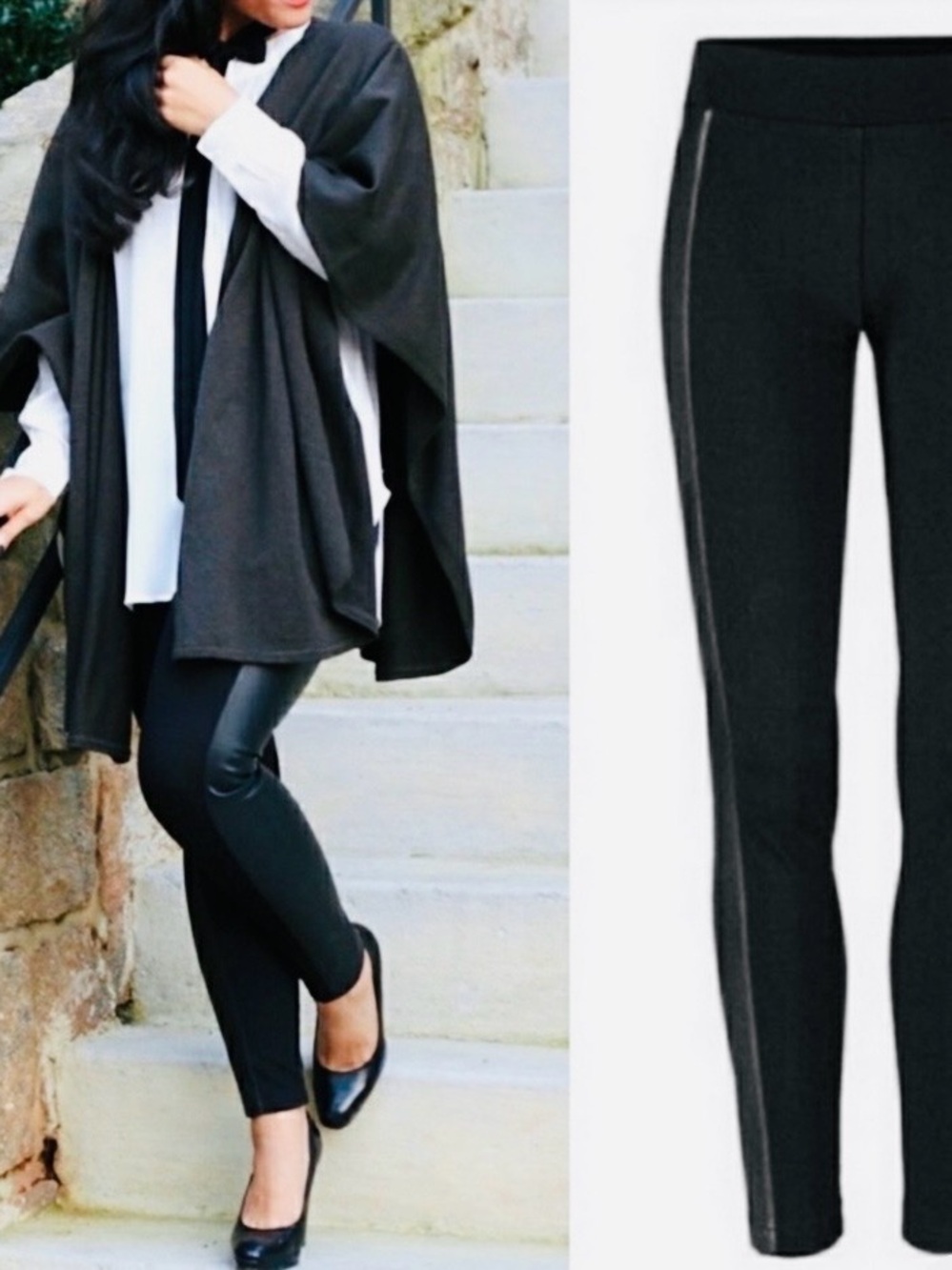 Cabi #3397 Bexley Stretch Black Faux Leather Panel Ponte full Leggings Size S
